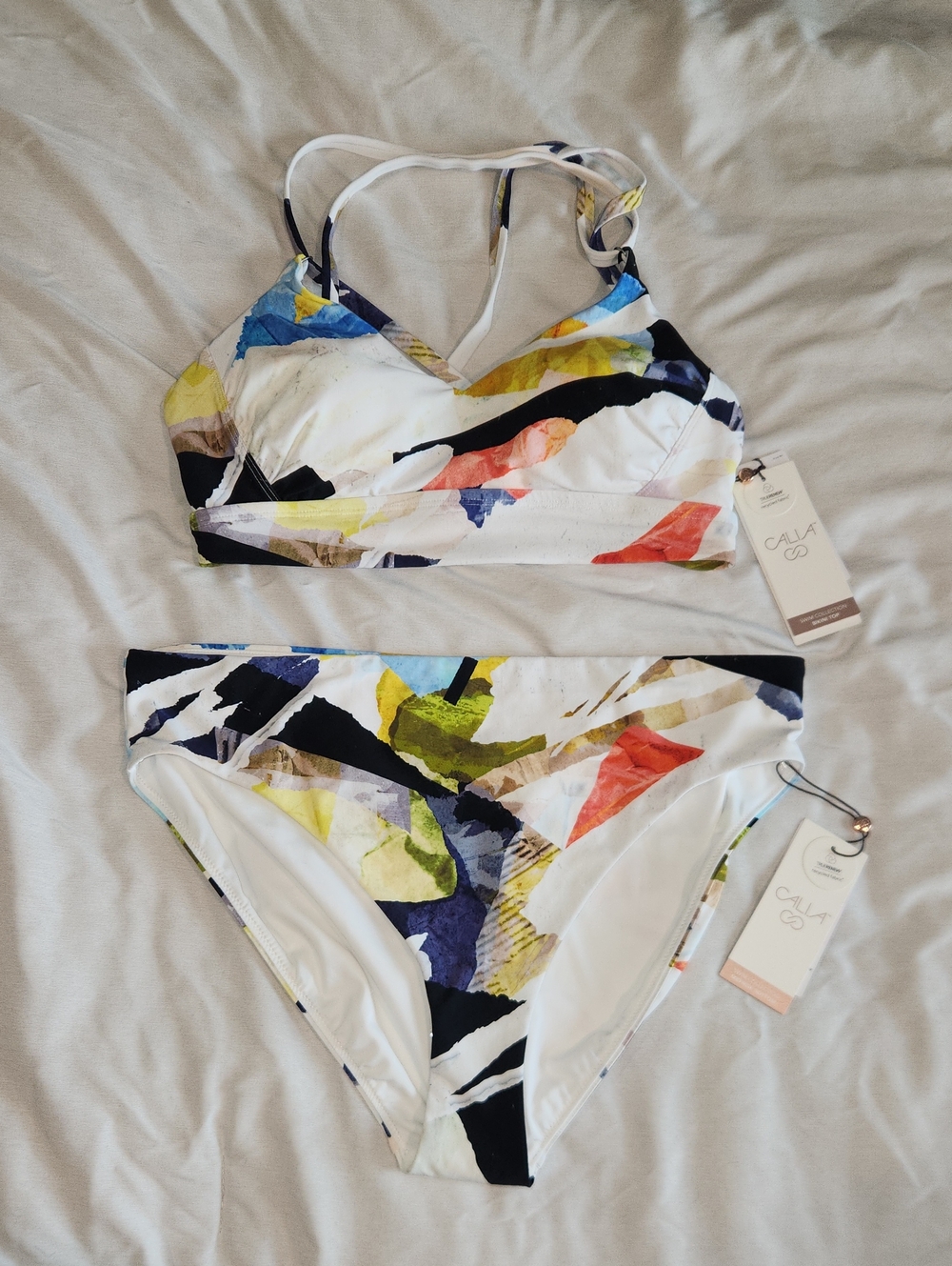 Calia White Bikini with Multicolor Abstract Print